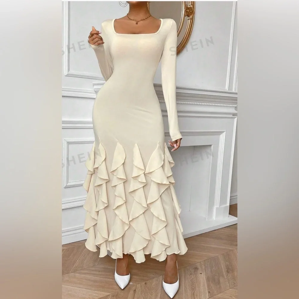 Ruffle Hem Long Sleeve Long
Bodycon Dress - Picture 3 of 3
